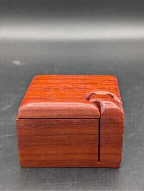 Wood Puzzle Box Secret Key Larissa Scott Signed Artisan Padauk  Jewelry Keepsake